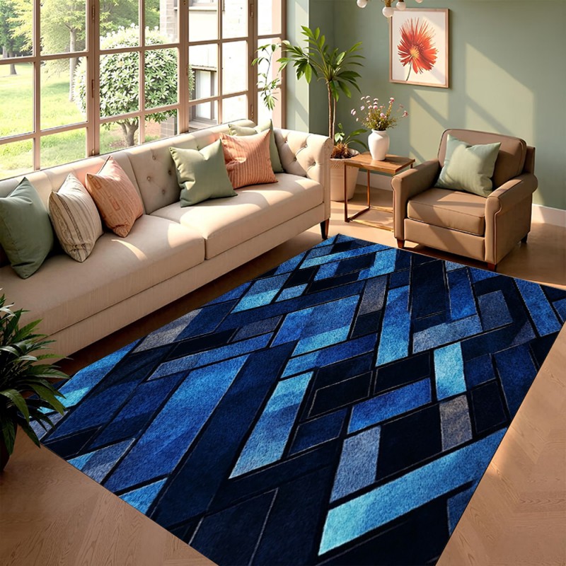 Esports Gaming Hotel - Tapis géométrique patchwork bleu nordique, antidérapant,